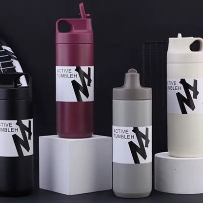 Flask Water Bottle Stainless Steel Straw