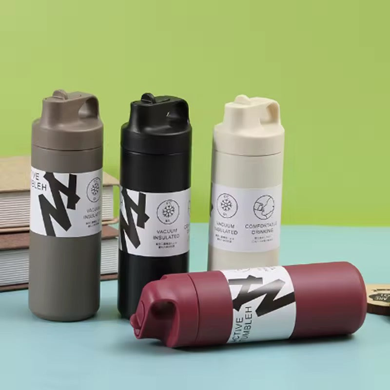 Flask Water Bottle Stainless Steel Straw
