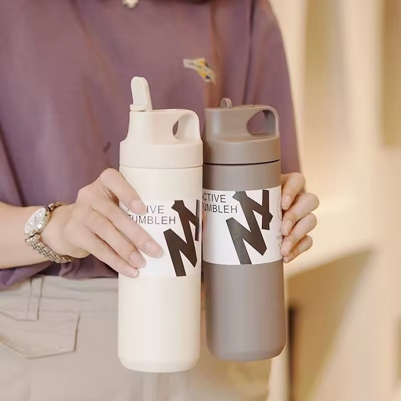 Flask Water Bottle Stainless Steel Straw