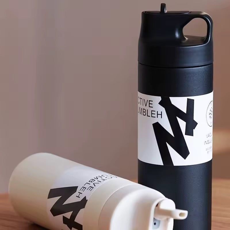 Flask Water Bottle Stainless Steel Straw