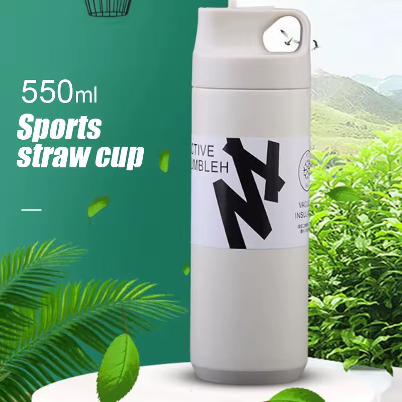 Flask Water Bottle Stainless Steel Straw