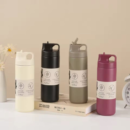 Flask Water Bottle Stainless Steel Straw