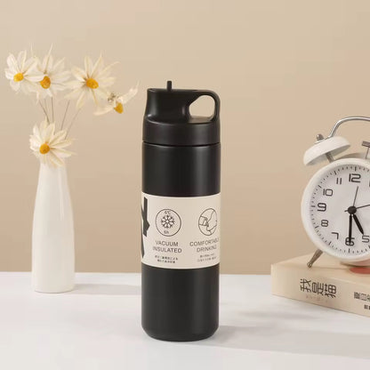 Flask Water Bottle Stainless Steel Straw