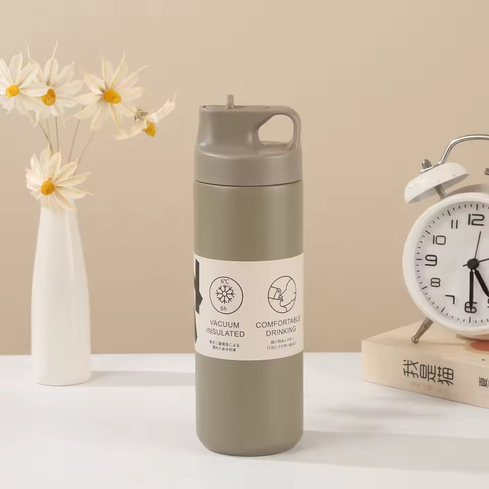 Flask Water Bottle Stainless Steel Straw