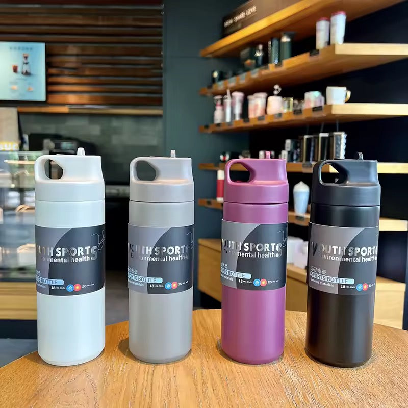 Flask Water Bottle Stainless Steel Straw