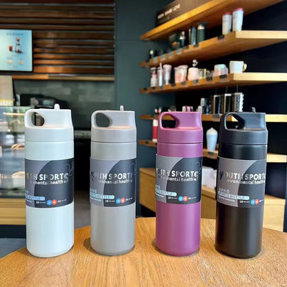 Flask Water Bottle Stainless Steel Straw