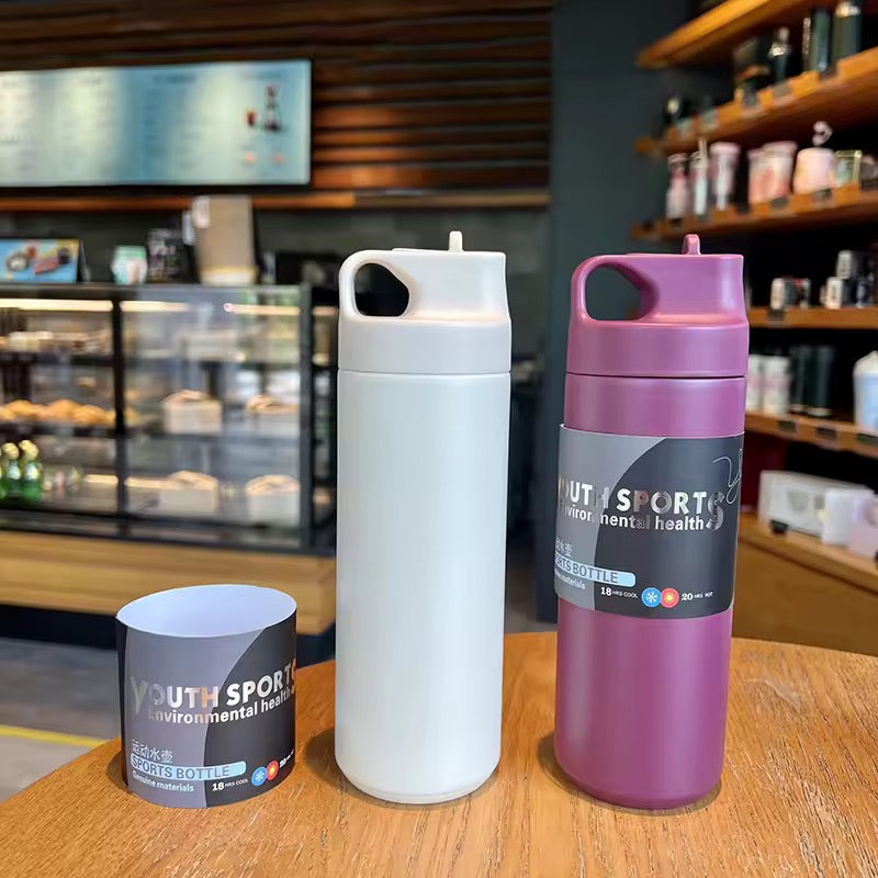 Flask Water Bottle Stainless Steel Straw