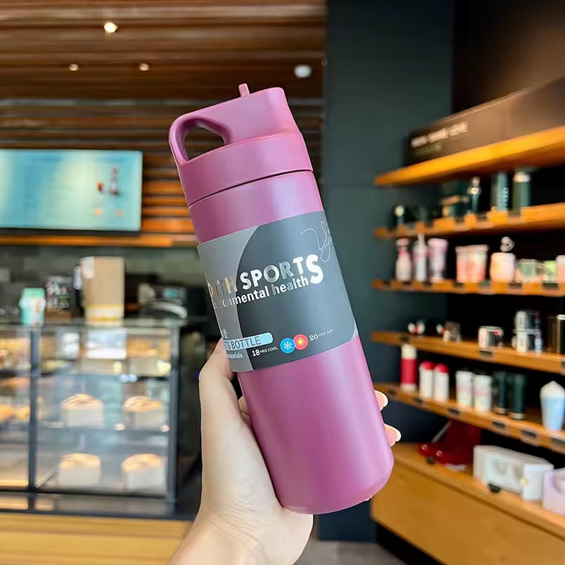 Flask Water Bottle Stainless Steel Straw