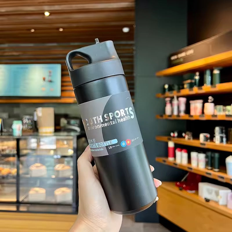 Flask Water Bottle Stainless Steel Straw