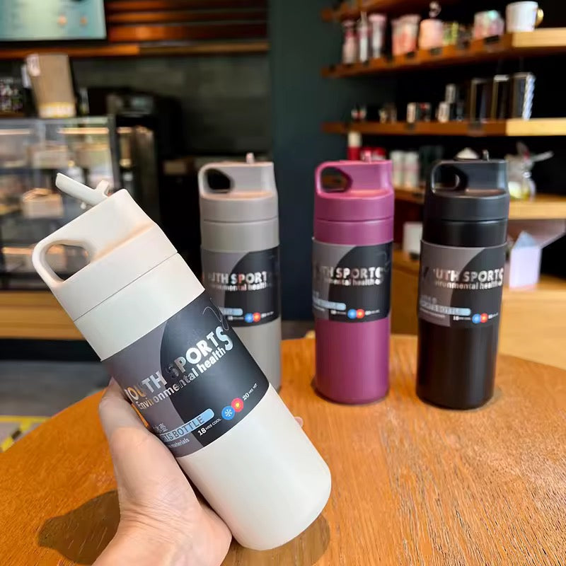 Flask Water Bottle Stainless Steel Straw