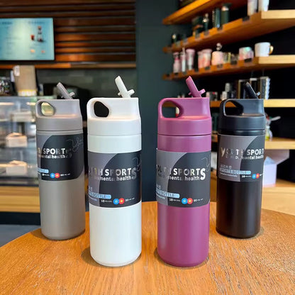 Flask Water Bottle Stainless Steel Straw